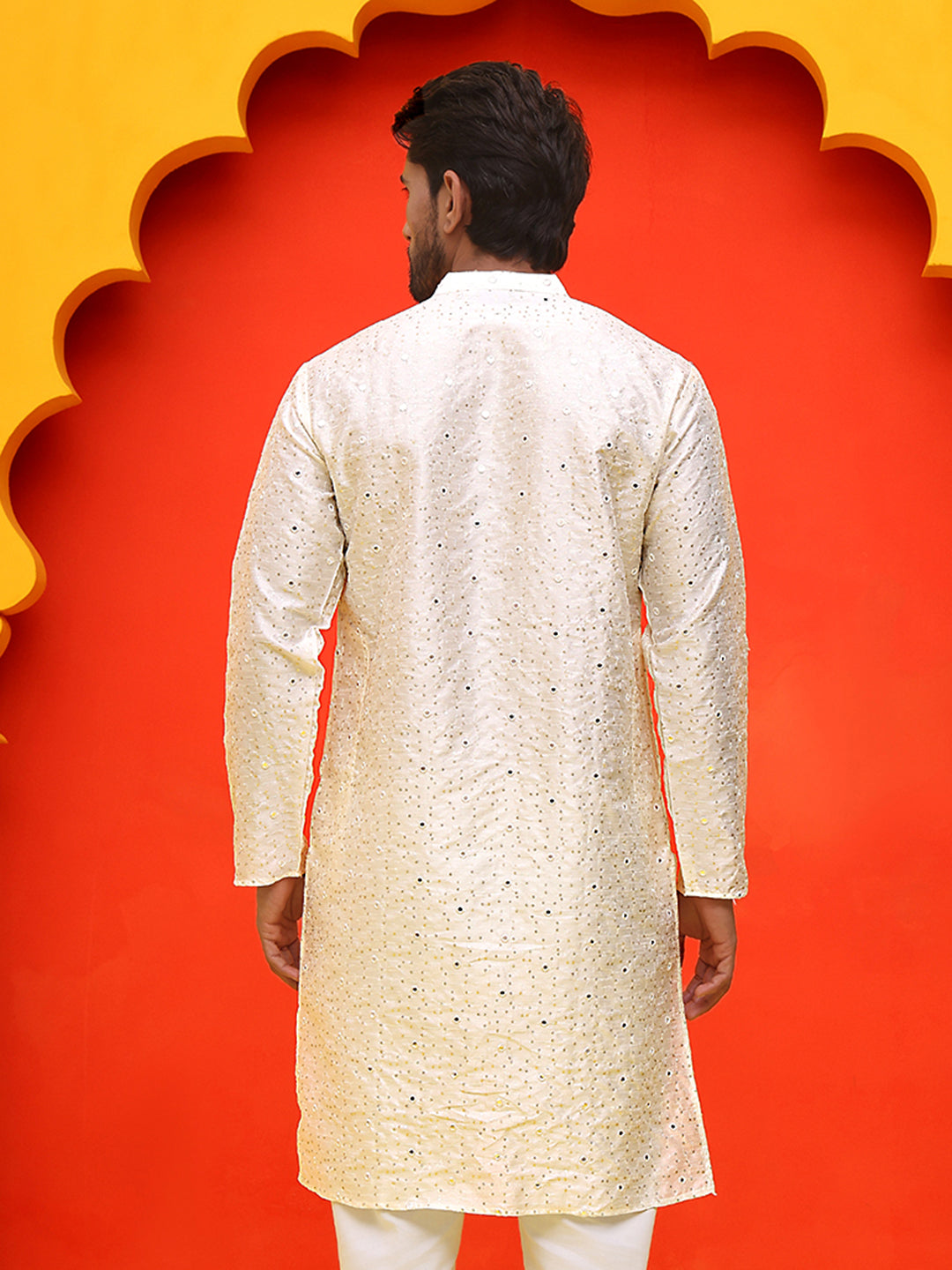 Embroidered Mirror Work Kurtas ( KO 5035 White ) [FF] [E-10]