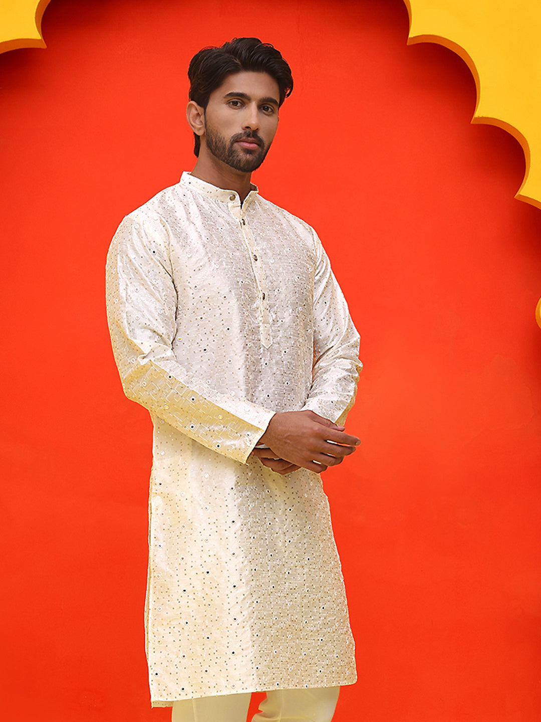 Embroidered Mirror Work Kurtas ( KO 5035 White ) [FF] [E-10]