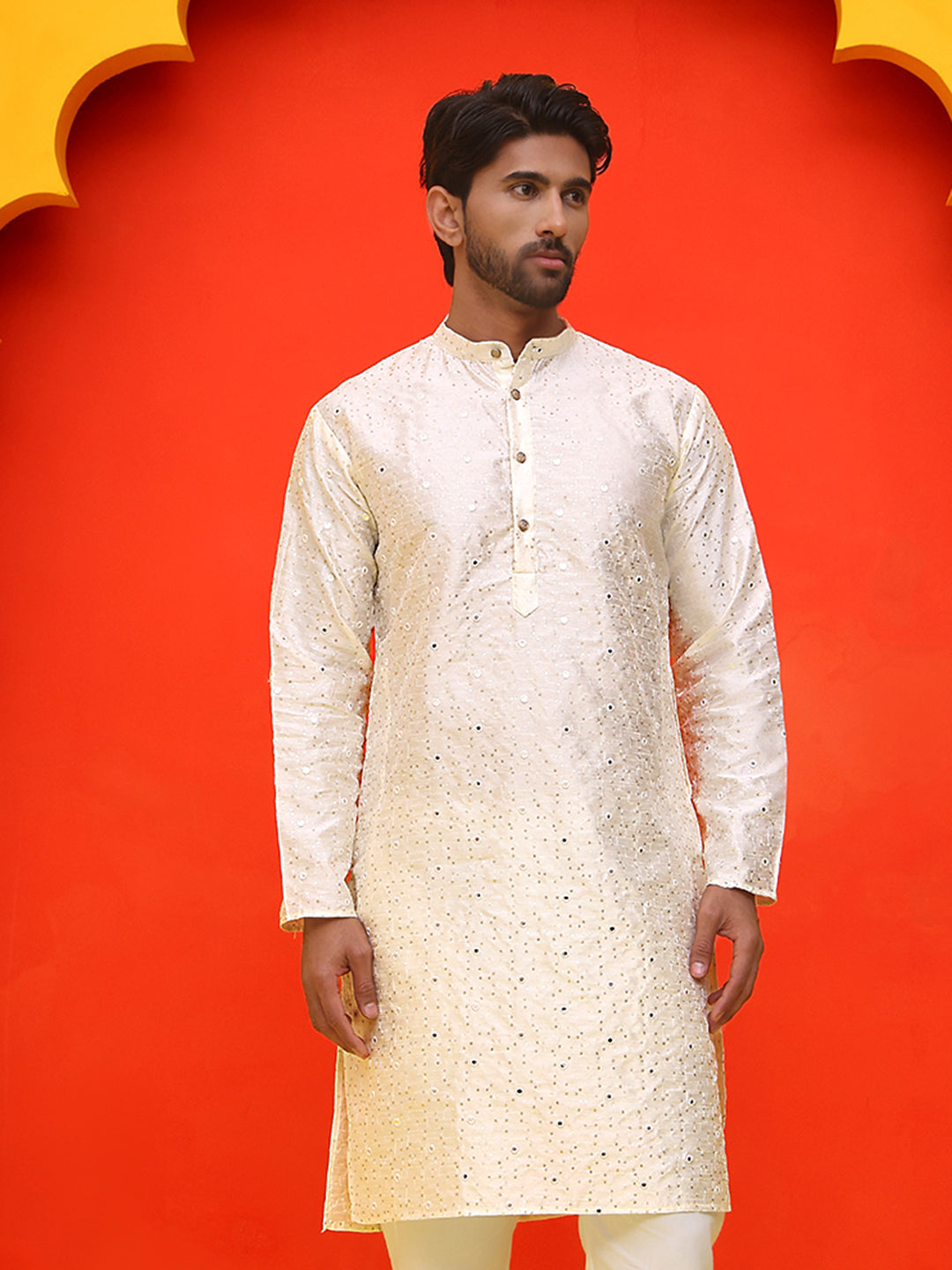 Embroidered Mirror Work Kurtas ( KO 5035 White ) [FF] [E-10]