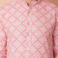 Men Peach and White Floral Printed Kurtas