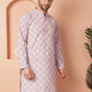 Men Purple and White Floral Printed Kurtas