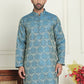 Men's Silk Blend Straight Kurtas ( KO 5043 Blue )