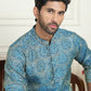 Men's Silk Blend Straight Kurtas ( KO 5043 Blue )