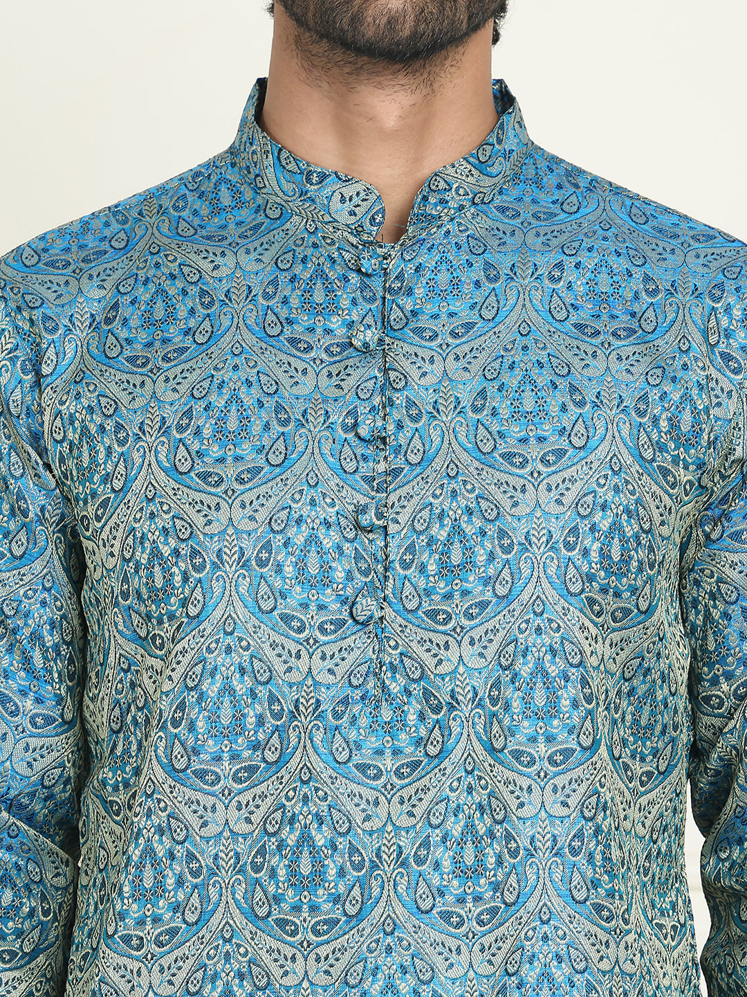 Men's Silk Blend Straight Kurtas ( KO 5043 Blue )