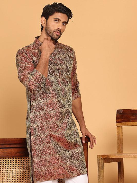 Men's Silk Blend Straight Kurtas ( KO 5043 Maroon )