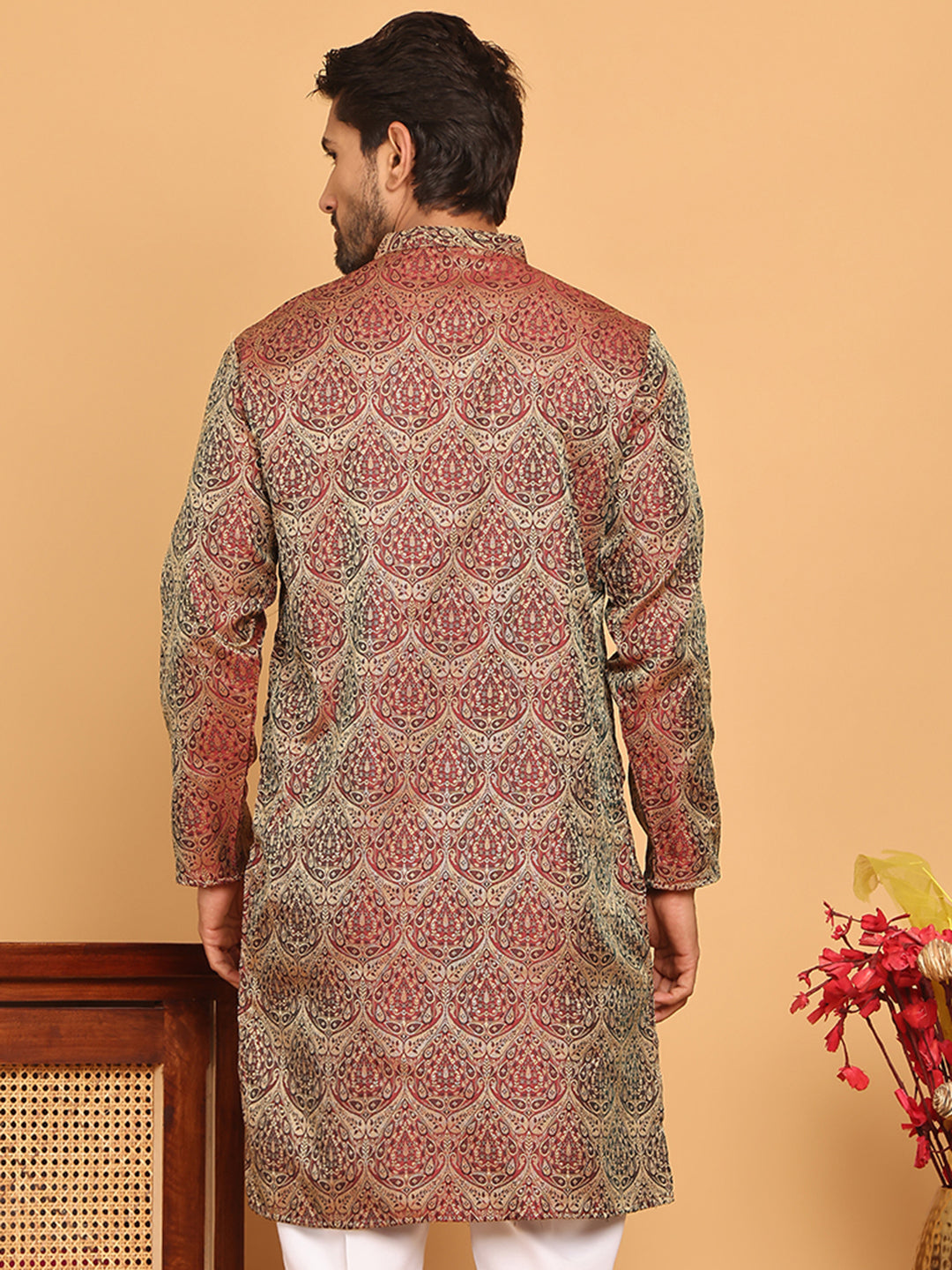 Men's Silk Blend Straight Kurtas ( KO 5043 Maroon )