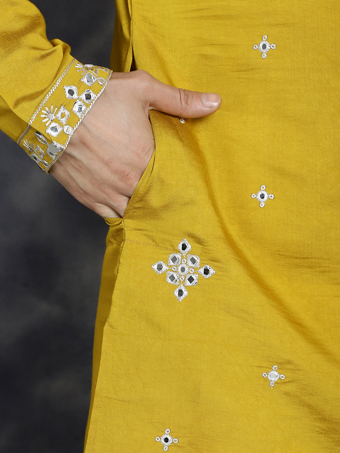 Men's Embroidered Kurtas ( KO 5045Mustard )