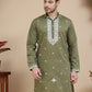 Men's Embroidered Kurtas ( KO 5045 Olive )