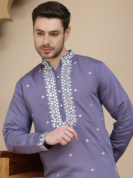 Men's Embroidered Kurtas ( KO 5045 Purple )