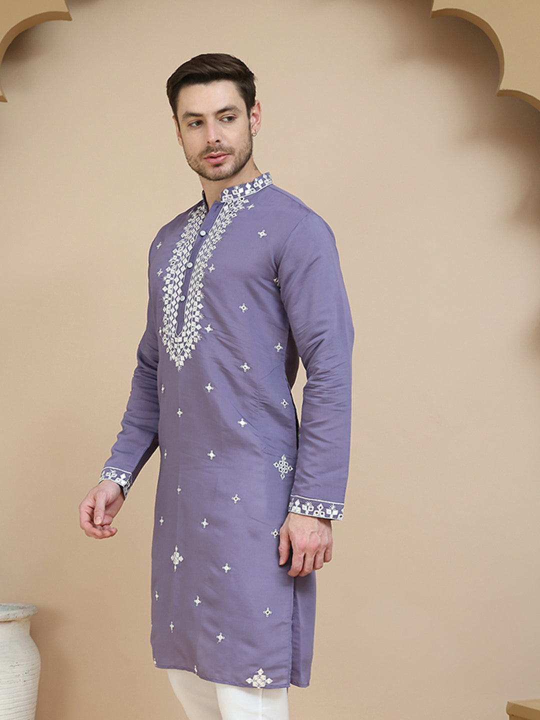 Men's Embroidered Kurtas ( KO 5045 Purple )