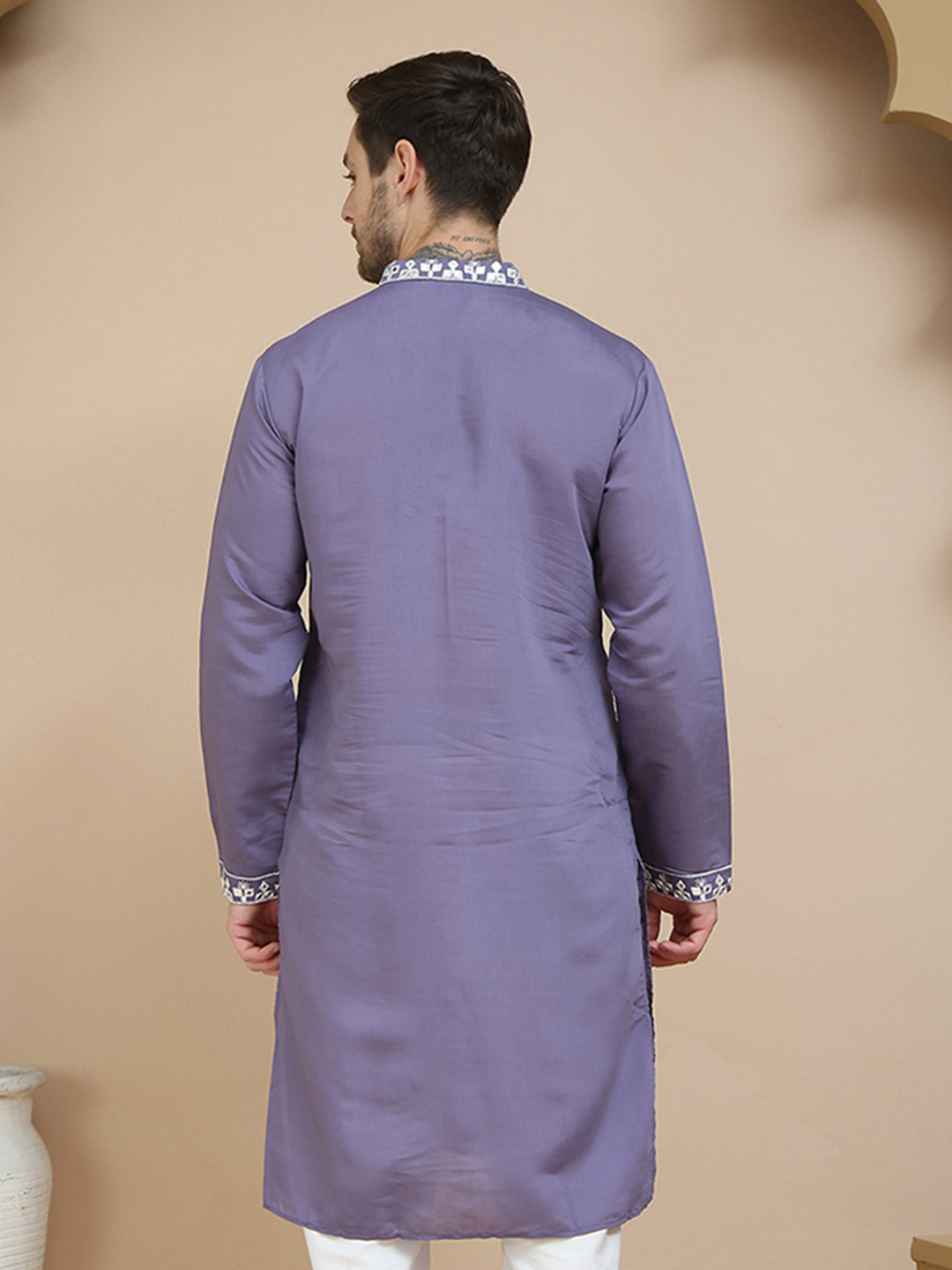 Men's Embroidered Kurtas ( KO 5045 Purple )