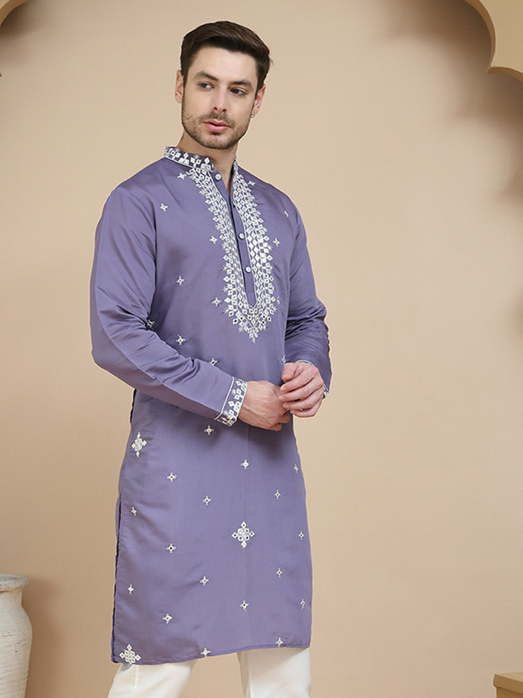Men's Embroidered Kurtas ( KO 5045 Purple )