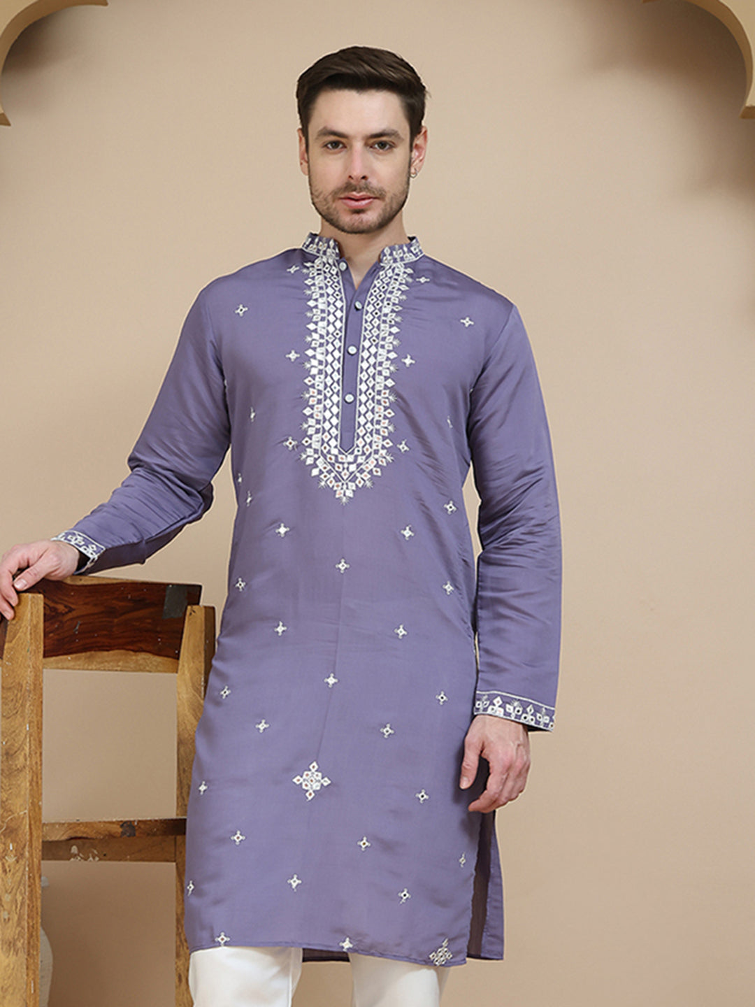 Men's Embroidered Kurtas ( KO 5045 Purple )