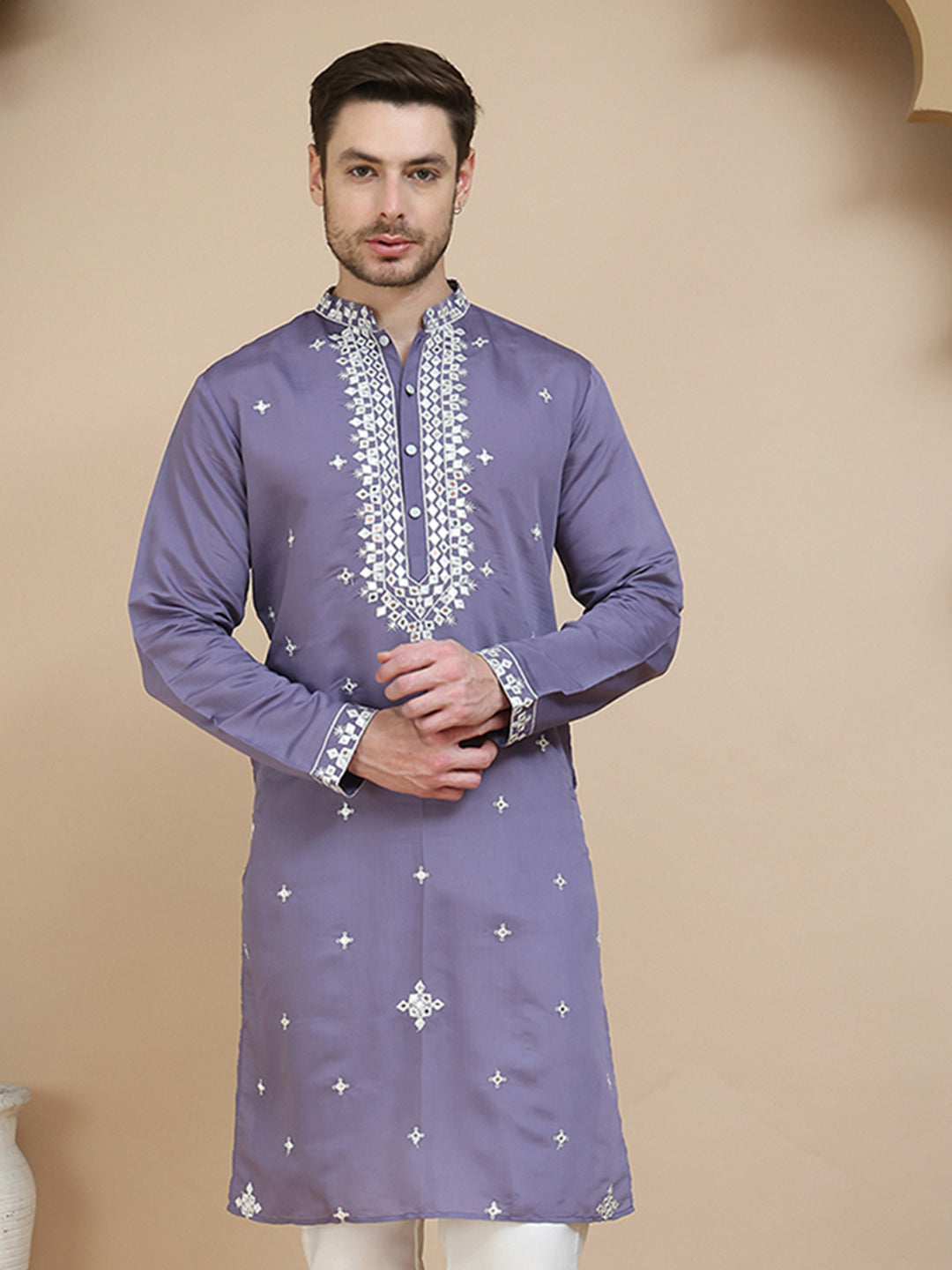 Men's Embroidered Kurtas ( KO 5045 Purple )