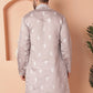 Men's Grey Chikankari Embroidered Kurtas