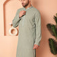 Men's Green Embroidered and Sequence Kurtas