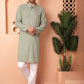 Men's Green Embroidered and Sequence Kurtas