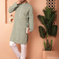Men's Green Embroidered and Sequence Kurtas