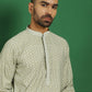 Men Blue Embroidered and Sequence Kurtas