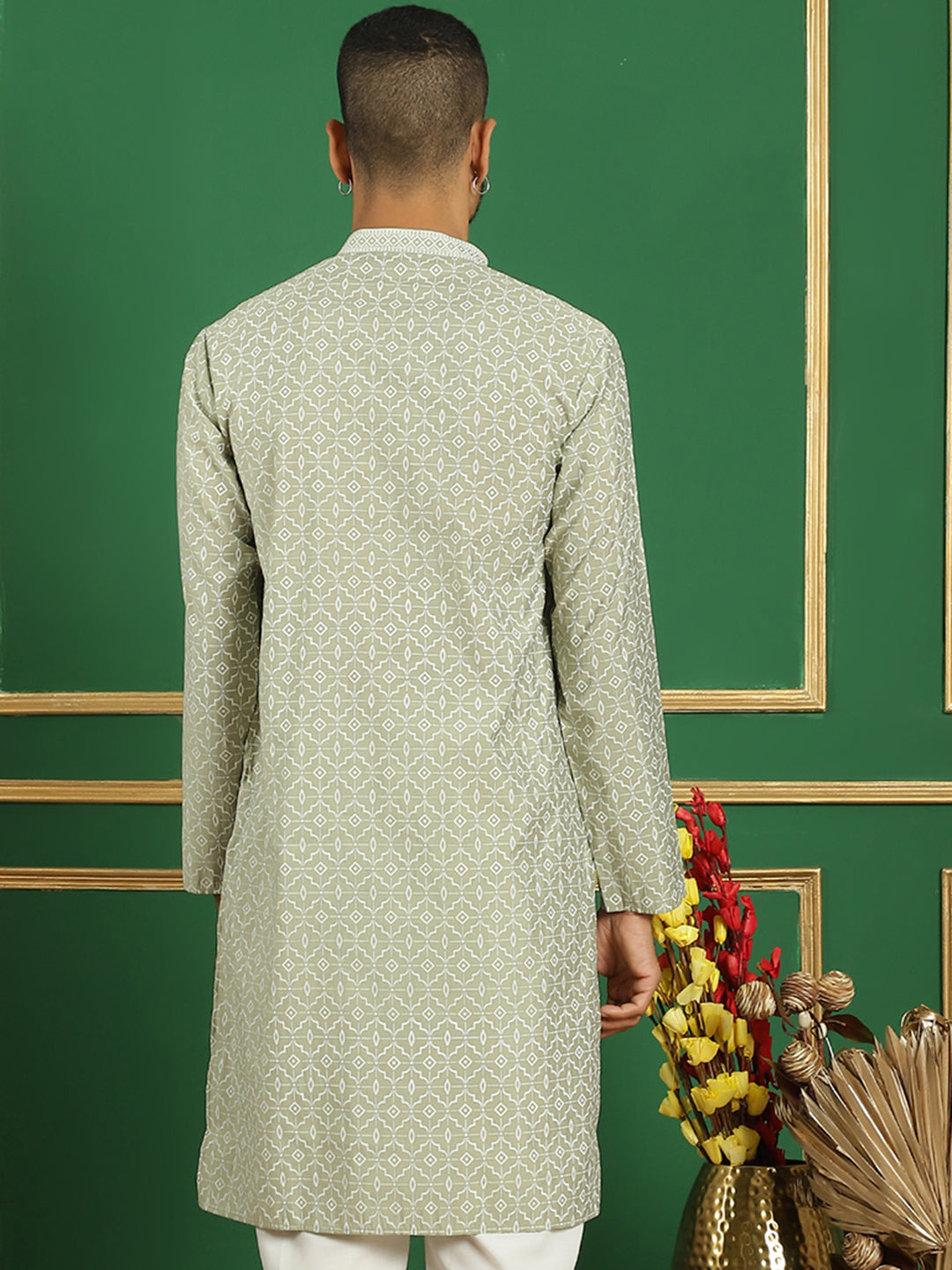 Men Blue Embroidered and Sequence Kurtas