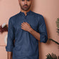 Woven Design Short Kurta for Men ( KO 5064 Navy )