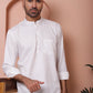 White Woven Design Short Kurta for Men