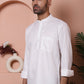 White Woven Design Short Kurta for Men