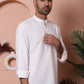 White Woven Design Short Kurta for Men