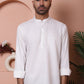 White Woven Design Short Kurta for Men