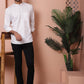 White Woven Design Short Kurta for Men