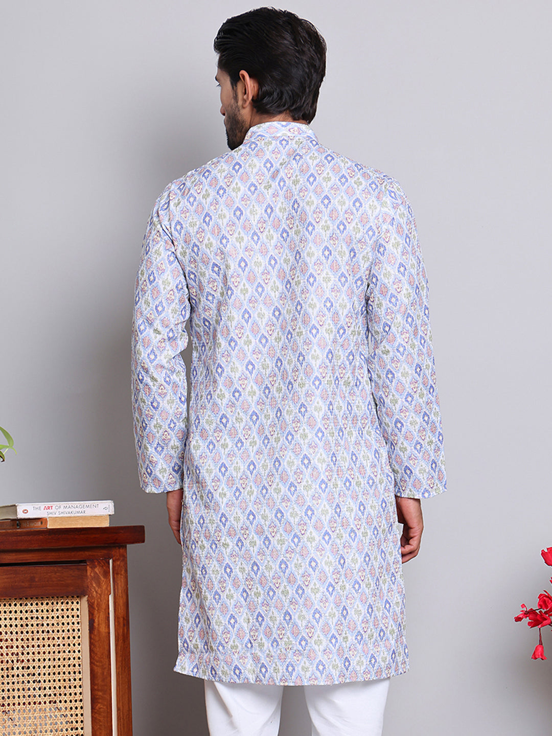 Men's Printed and Embroidered Kurtas ( INKO 5065Blue )