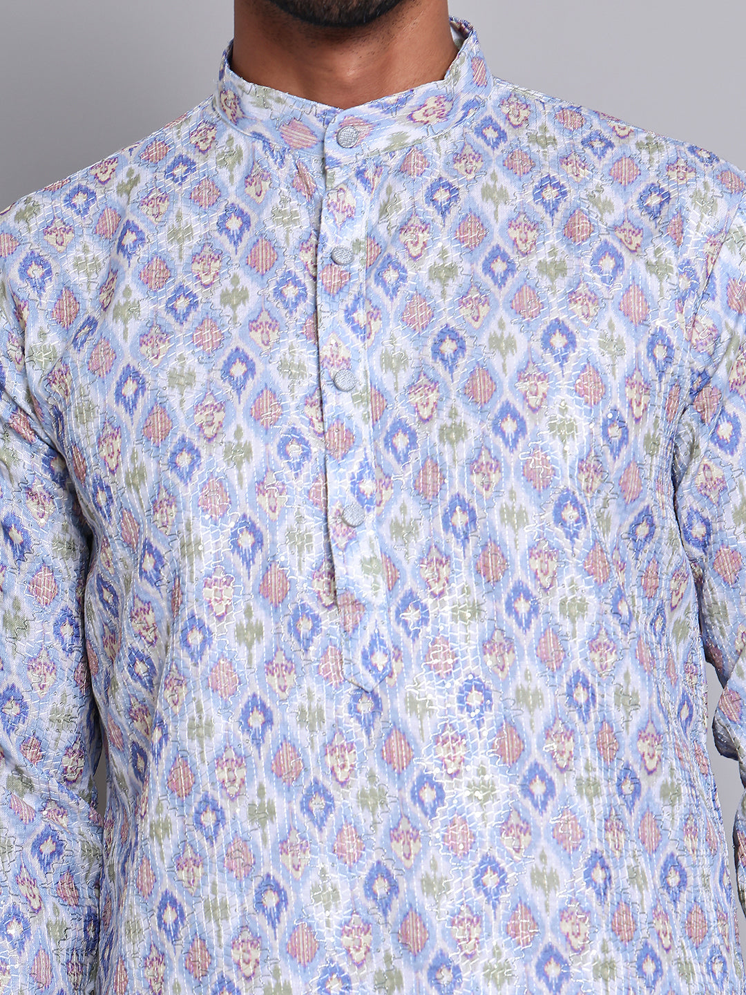 Men's Printed and Embroidered Kurtas ( INKO 5065Blue )