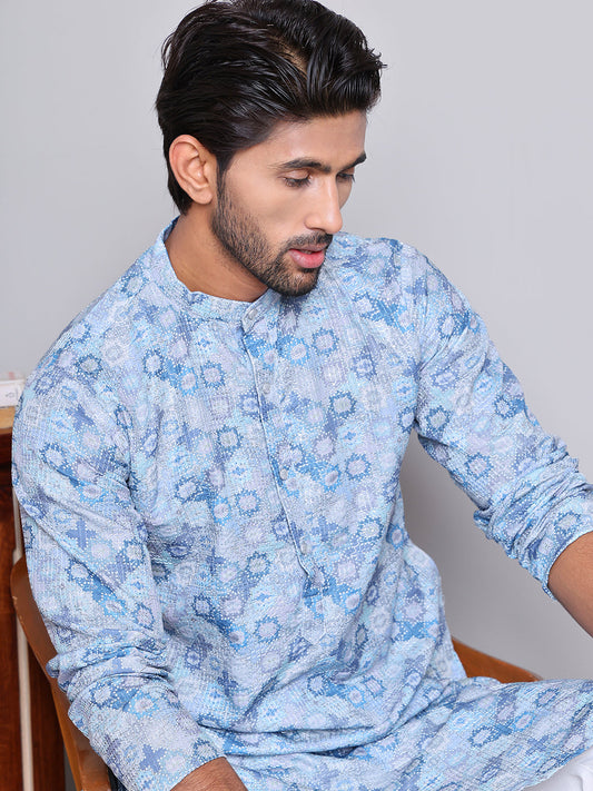 Men's Printed and Embroidered Kurtas ( INKO 5065Grey )