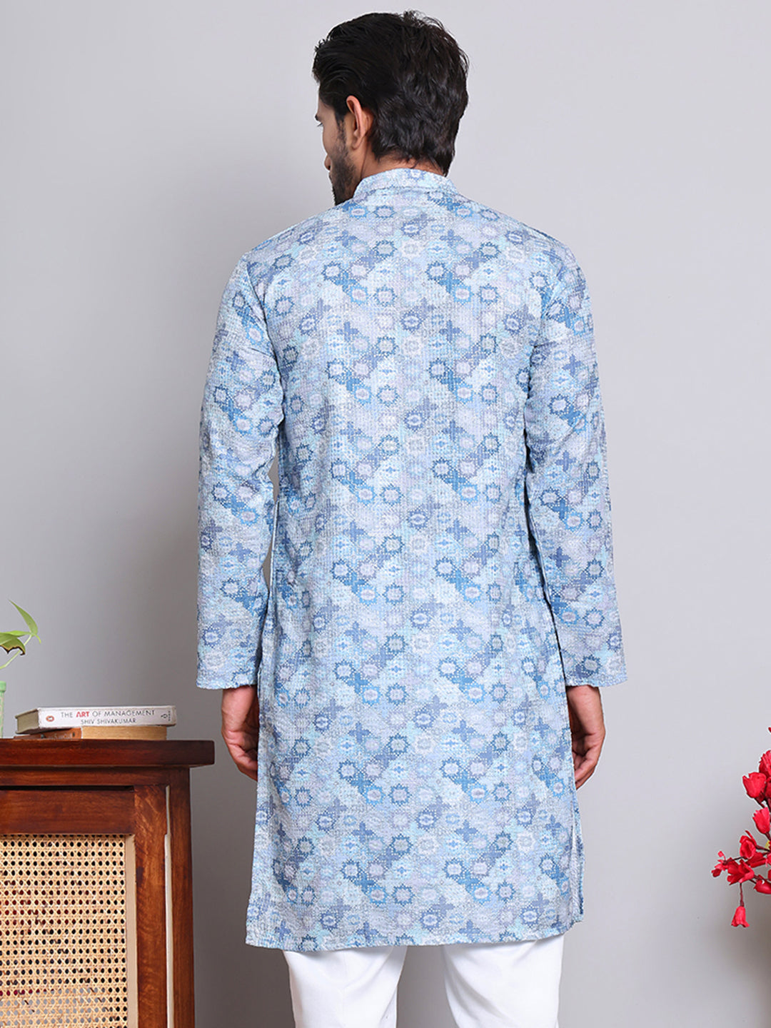 Men's Printed and Embroidered Kurtas ( INKO 5065Grey )