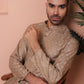 Men Brown Woven Design Cotton Kurtas