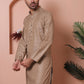 Men Brown Woven Design Cotton Kurtas