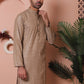 Men Brown Woven Design Cotton Kurtas