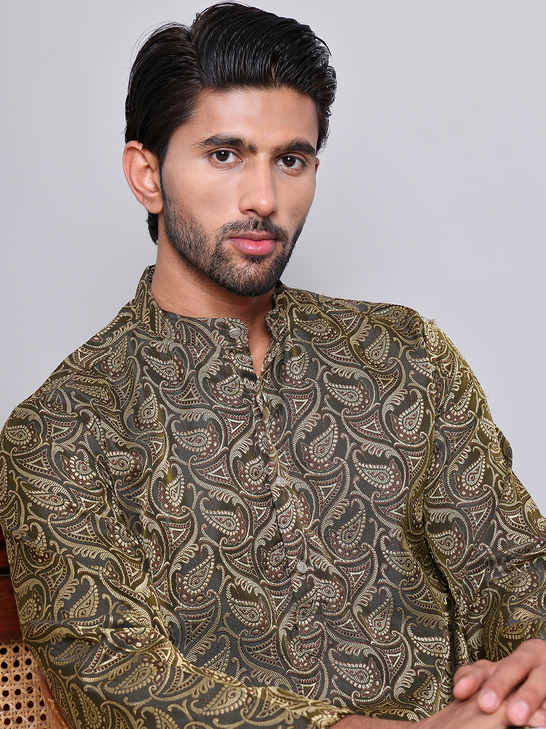 Men Black Silk Blend Straight Kurtas ( KUO 5071Black )