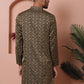 Men Black Silk Blend Straight Kurtas