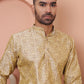 Men Golden Silk Blend Straight Kurtas