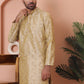 Men Golden Silk Blend Straight Kurtas