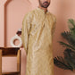 Men Golden Silk Blend Straight Kurtas