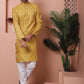 Men Yellow Silk Blend Straight Kurtas