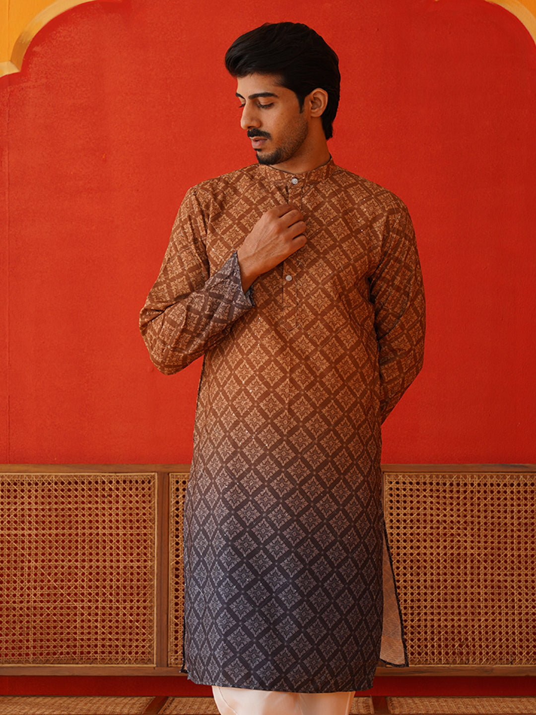 Brown Ombre Printed Kurtas For Men ( KO 5074Brown )