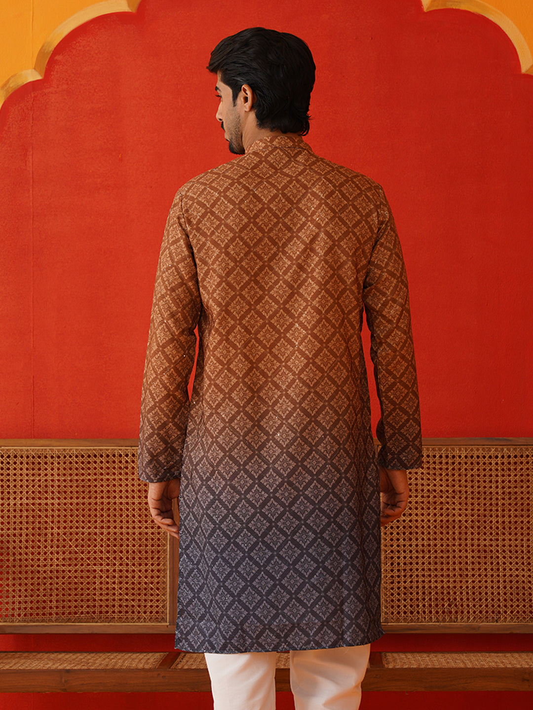 Brown Ombre Printed Kurtas For Men ( KO 5074Brown )