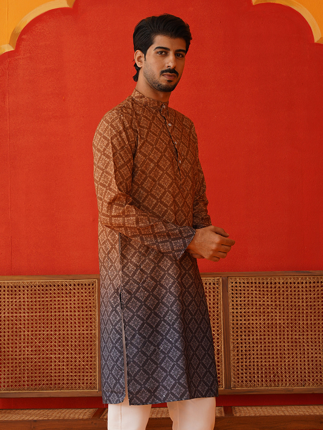 Brown Ombre Printed Kurtas For Men ( KO 5074Brown )