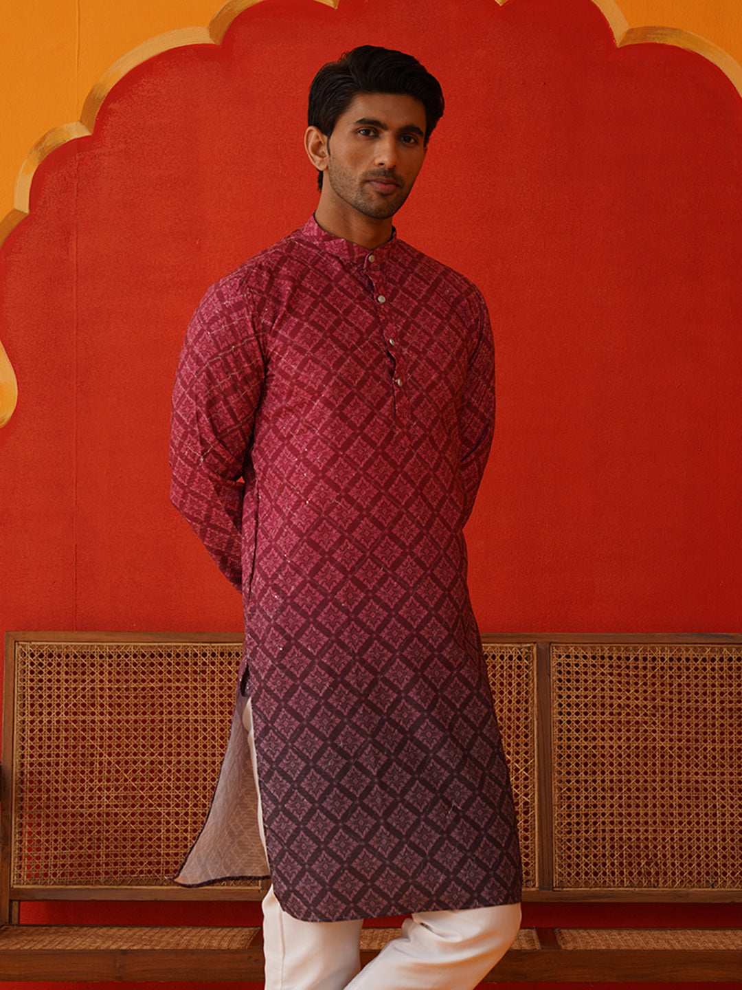 Maroon Ombre Printed Kurtas For Men ( KO 5074Maroon )