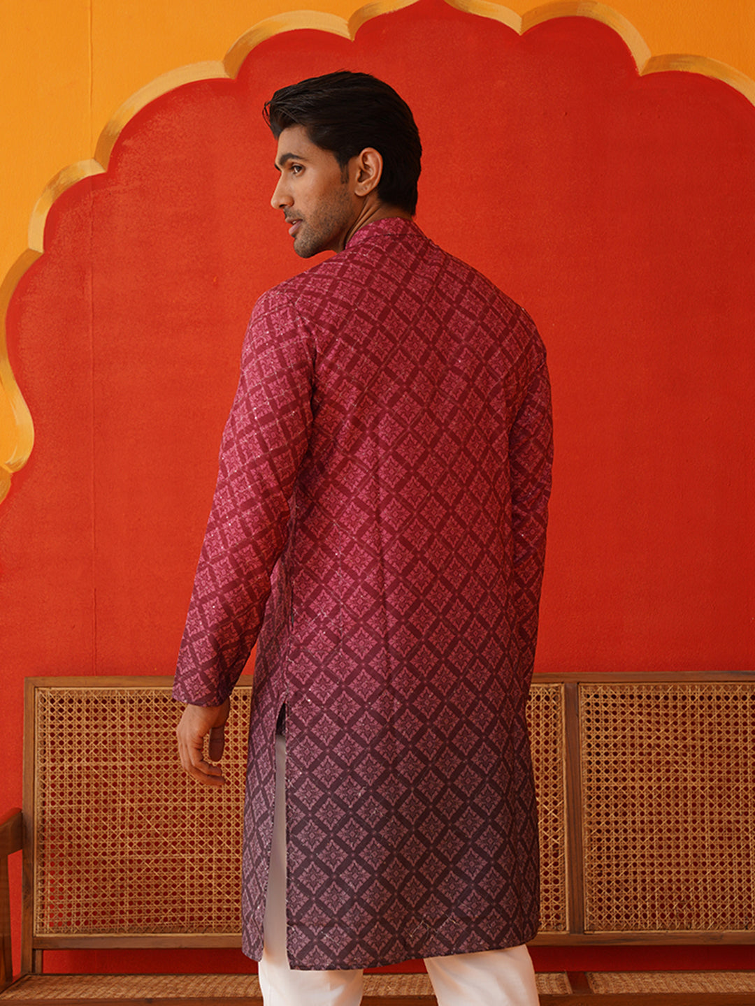 Maroon Ombre Printed Kurtas For Men ( KO 5074Maroon )