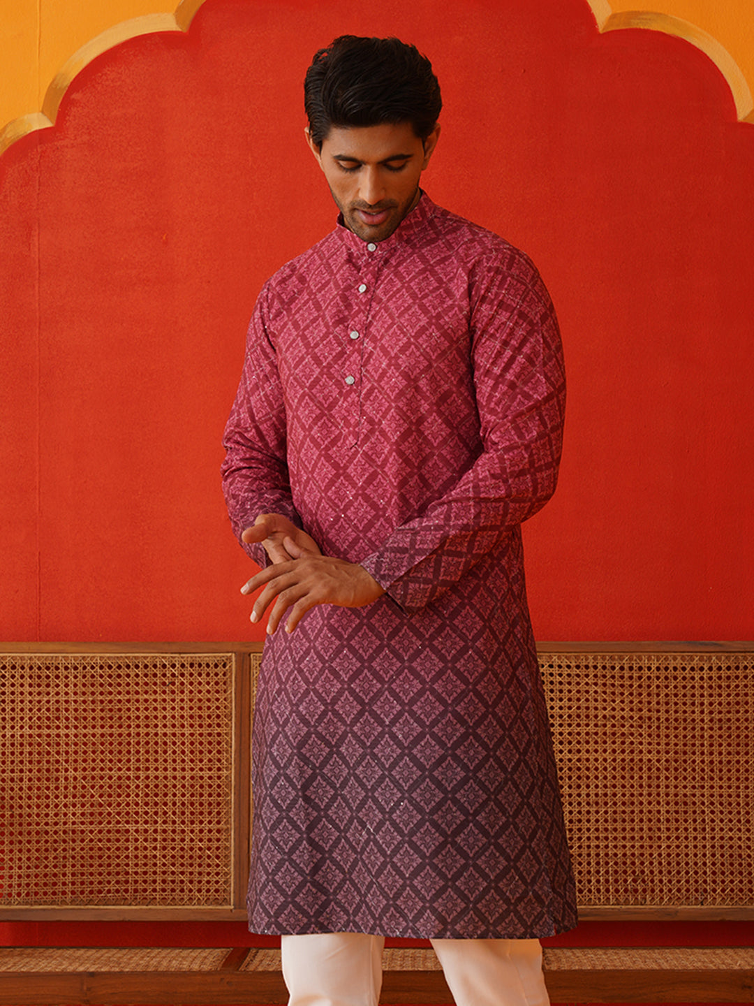 Maroon Ombre Printed Kurtas For Men ( KO 5074Maroon )