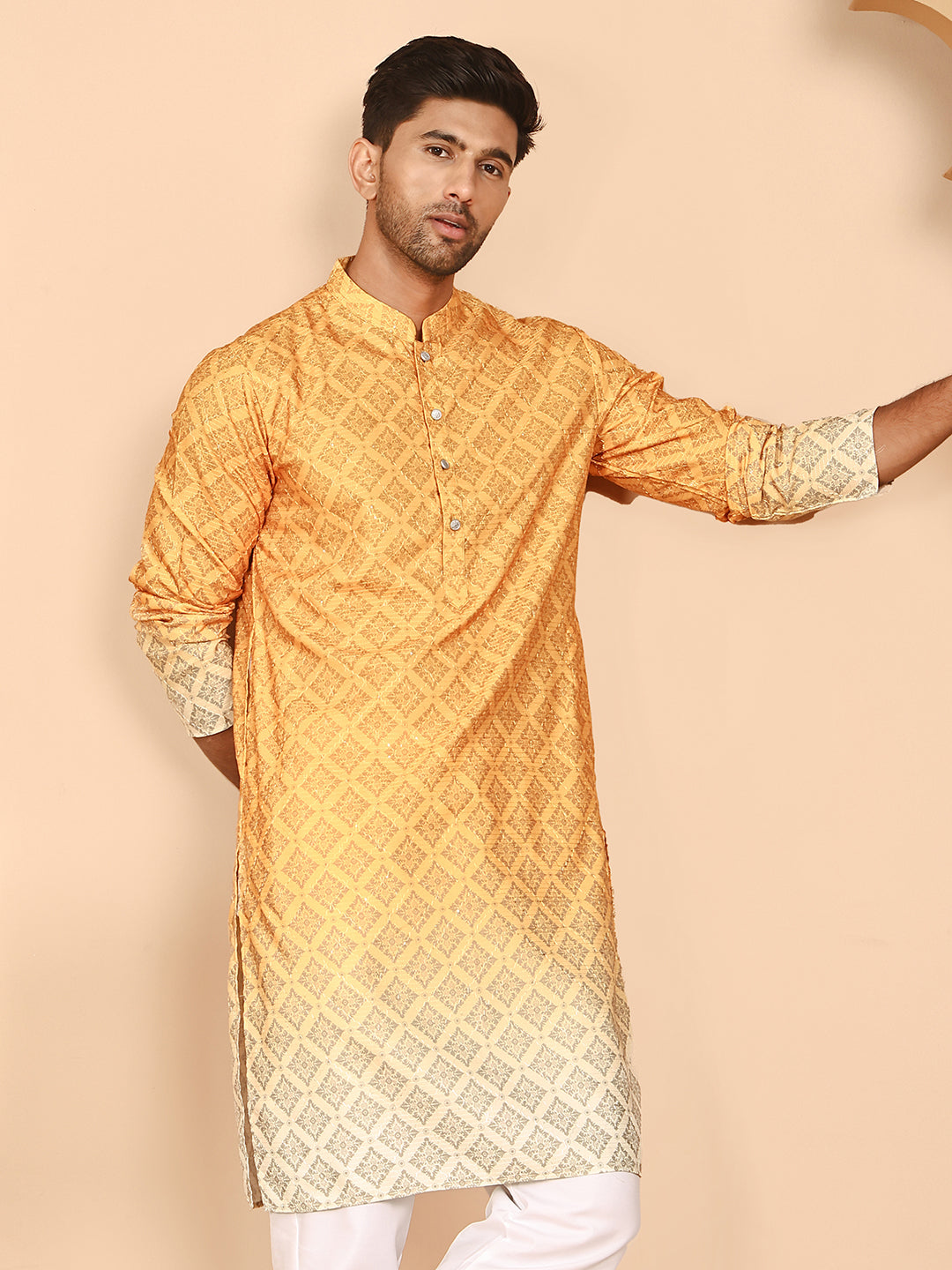 Ombre Printed Kurtas For Men ( KO 5074 Mustard ) [FF] [K-7-12]